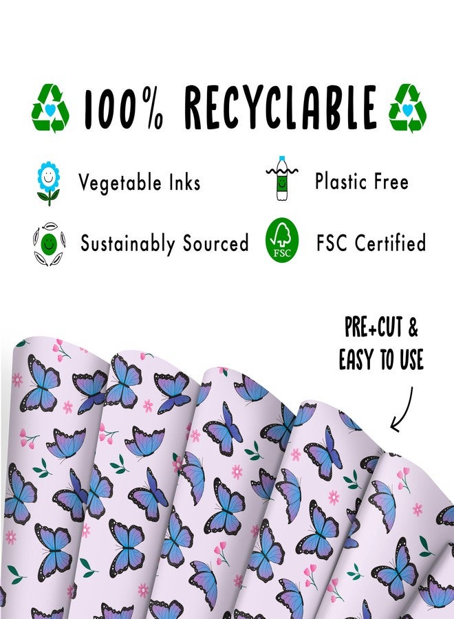 Central 23-6 Wrapping Paper Sheets - Purple Butterflies - GiftWrap for Girls Women - Birthday Gift Wrap - Recyclable - Made in the UK - Image 3